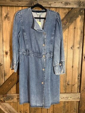 See U Soon Washed Blue Denim Button-Front Midi Dress